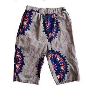 Vintage 90s Brown White Blue Batik Print Cotton Bermuda Shorts High Waisted S